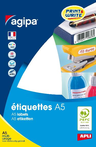 100309 Etiquettes A5 blanches multi-usage