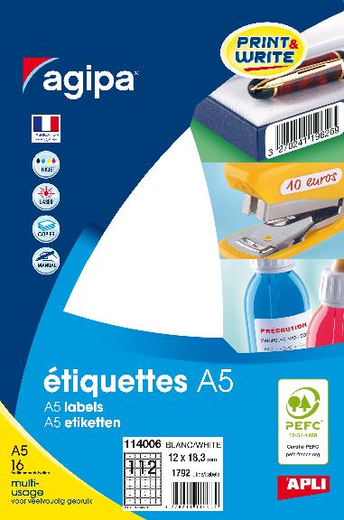 114006 Etiquettes A5 blanches multi-usage