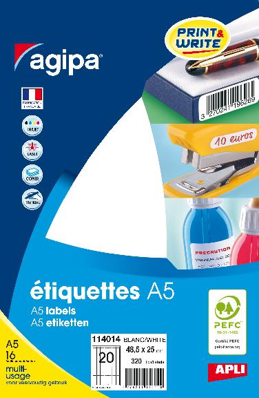 114014 Etiquettes A5 blanches multi-usage