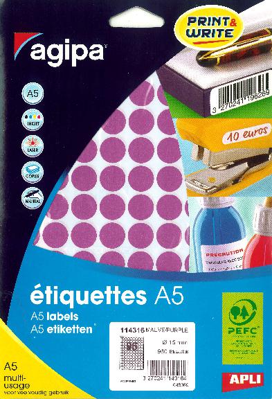 114316 Etiquettes A5 de couleur multi-usage