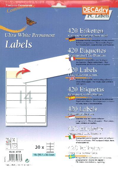 OLW4733 Etiquettes blanches multi-usage 99,1 x 38,1 mm