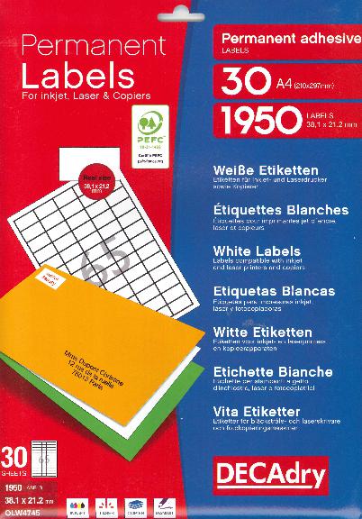 OLW4745 Etiquettes blanches multi-usage 38,1 x 21,2 mm