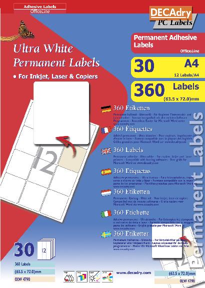 OLW4790 Etiquettes blanches multi-usage 63,5 x 72 mm